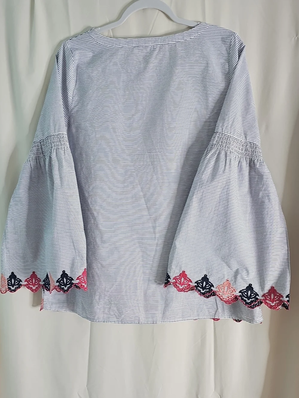 Crown & Ivy Navy 100% Cotton Blue /White Striped Bell Sleeve Tunic - Picture 7 of 9